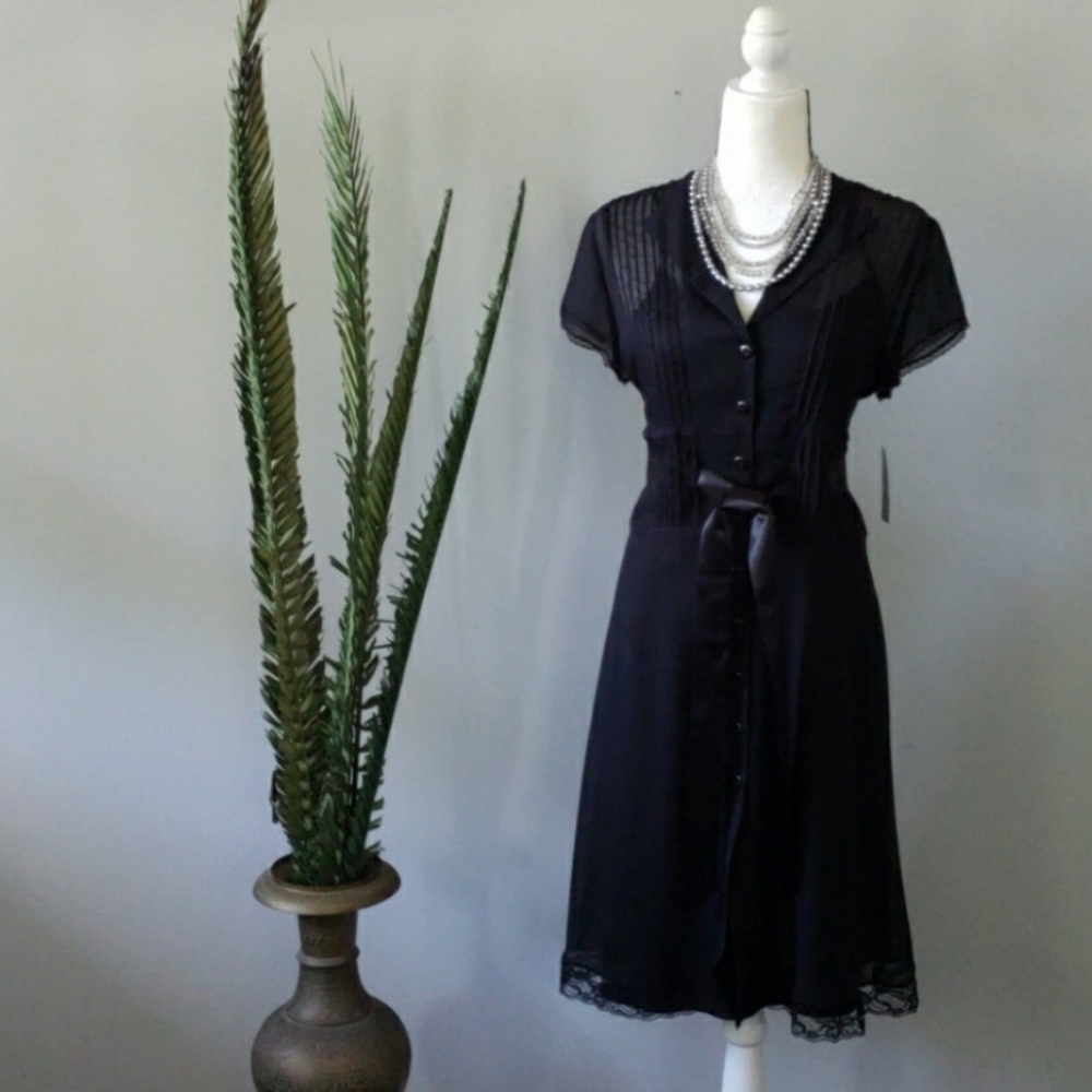 AGB black 2 piece button down dress with lace accents NWT